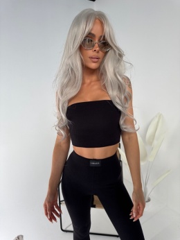 Czarny komplet prążkowany Lamanuel top i legginsy modelujące – butik NUVELL PREMIUM